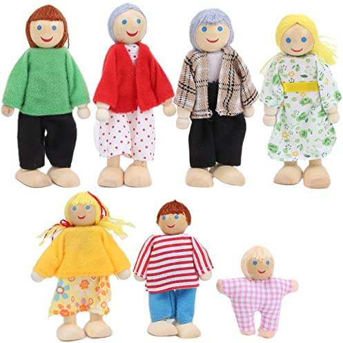 BONKZEBU Maison de Poupée Personnes Famille Figurines de Poupée Pin Miniature Personnes Ensemble de Jouets Corps Doux Membres Flexibles Jeu de Rôle éducatif (Marionnette 7 Bouche)