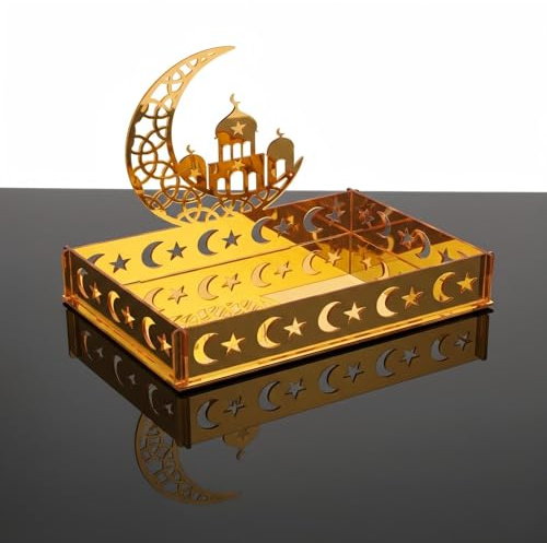 Ramadan Serving Tray Table Decorations for Home,Eid Decorations Plates as Gifts Sign for Muslim Islamic Party Suppiles,Ramadan Plates with Moon Star Shaped - Cookies Snack Box Organizer