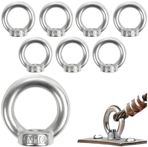 Persiiious 8 Piezas M10 Tuerca de Anillo,Ojales de Elevación,304 Anilla Hembra Para Levantar Acero Inoxidable,Tuerca De Ojo Elevación,Tuercas de Anillo,para Varios Equipos de Elevación de Ingeniería