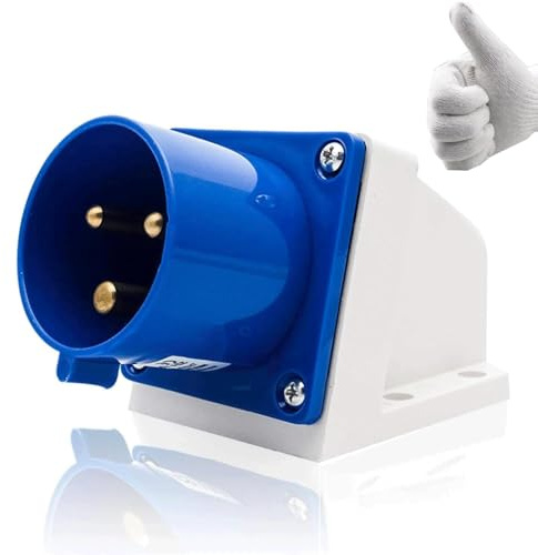 Blue IP44 Industrial Plug, 3 Pin 16A 220V Replacement Connector Socket | Replacement Industrial Plug with Assembly Gloves, IP44 Splashproof, for Motorhomes, Campervans, Caravans & Trailers