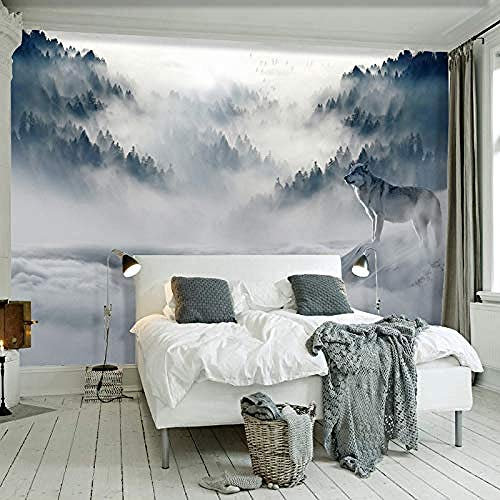 Foggy Forest Wolf Animal Series Anpassen 4D Wallpaper TV Hintergrund Wanddekoration Kunst Hd Print Poster Bild Für Tapete wandpapier fototapete 3d effekt tapeten Wohnzimmer Schlafzimmer-300cm×210cm