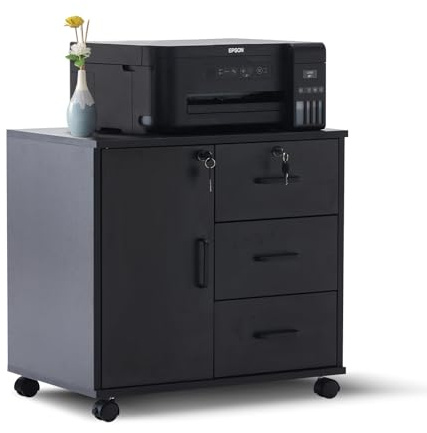 TUKAILAi Lockable Rolling Filing Cabinet with 3 Drawers & Compartment | Secure lockable cabinet, 3 drawers, for A4/Letter/Legal, 360° lockable casters, load 120kg, for modern office