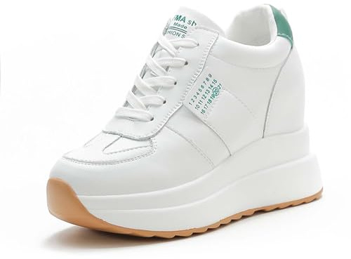 MIXSEN Scarpe Donna con Zeppa Alta 10 cm Scarpe da Ginnastica Pelle Scarpe Casual (Bianco-Verde,35EU)