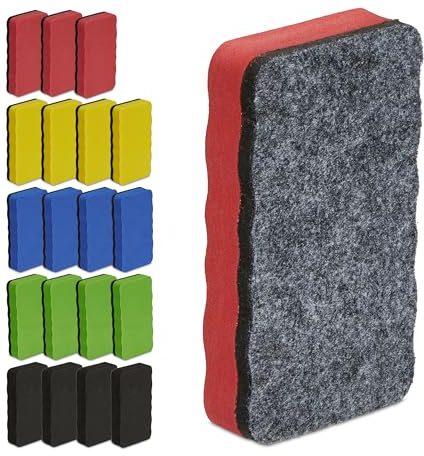 Relaxdays Whiteboard Schwamm 20er Set, Magnetschwamm eckig, Schule & Büro, HBT: 2x10,5x5,5 cm, Tafelwischer, Eva, bunt
