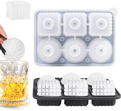 PTaizjjz Isbitsform, silikon, 3D-kristall, stor rund och fyrkantig, med lock, trattdesign, lätt att ta bort, återanvändbar isbollstillverkare för cocktailcocktails, whisky