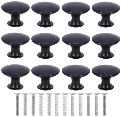 Luabue 12 Pezzi Pomolo Nero per Mobili in Lega di Zinco Pomelli Cucina Neri a Forma di Rotondi per Mobili Maniglie per Armadietto Rotondo per Armadio Cassetto Cassettiera Ante con Viti (30mm)