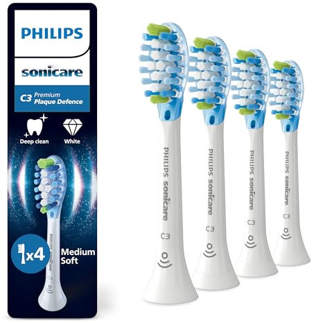Philips Sonicare C3 Premium Plaque Defence - têtes de brosse à dents de rechange d'origine, blanc, lot de 4, HX9044/87