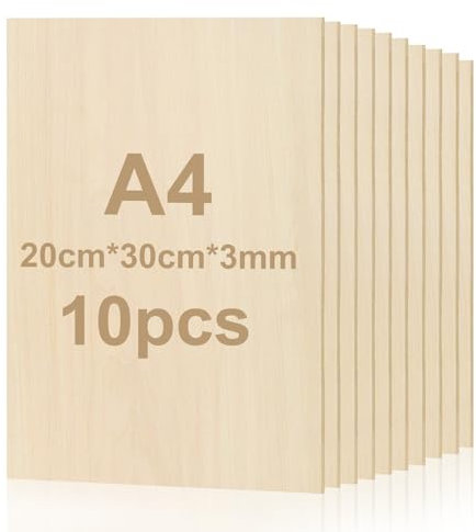yuejuhe 10 pièces de Contreplaqué 3mm A4, 300 * 200mm Planche Bois de Tilleu pour le Bricolage en Bois, Modèle, Gravure Laser, Panneau Bois Artisanal, Peinture (300 x 200 mm)