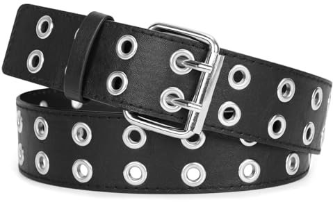 Cinturón punk con remaches para hombre y mujer, con doble orificio, con estilo punk, para cosplay, cinturón de hip hop, cinturón de falda para trajes góticos, Es negro., umtauschcode