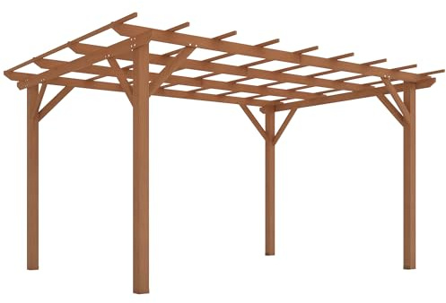 Outsunny 10' x 13' Outdoor Pergola, Wood Gazebo Grape Trellis with Stable Structure and Concrete Anchors for Climbing Plant Support, Garden, Patio, Backyard, Deck, Dark Brown
