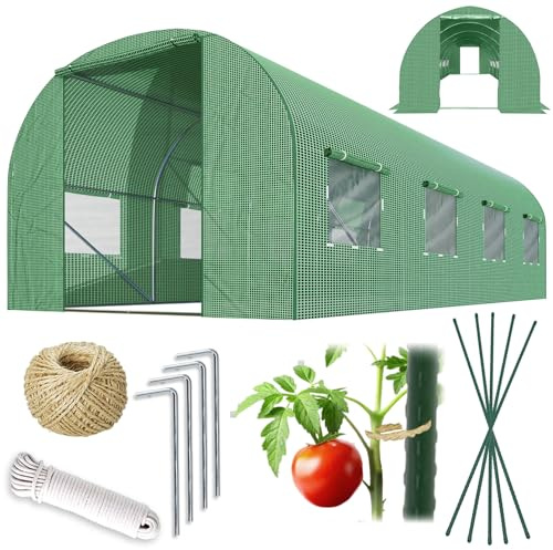 Plonos Serra a tunnel con telaio in acciaio, set con supporto per piante, 2,5 x 4 x 2 m, 10 m², verde