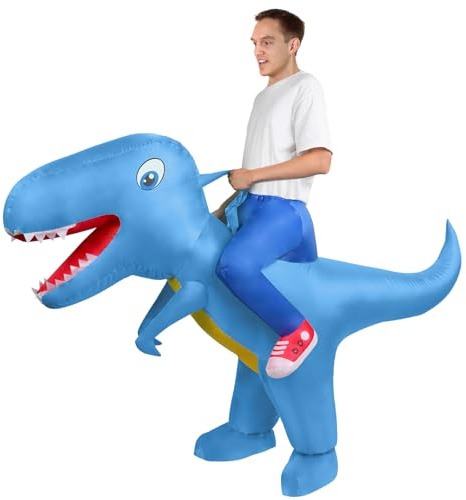 AOOWU Disfraz Dinosaurio Adulto Hinchable, Disfraz Hinchable Adulto con Sistema Inflable, Disfraz Halloween Hombre y Mujer para Cosplay Cumpleaños Navidad Carnaval Fiesta, Azul Lago