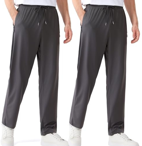 AMOMÍ Pantalon Chandal Hombre Pack de 2 Tela Ligera Pantalones Deportes Running Secado Rápido Pants Fitness Gimnasio Gym Atletismo Verano Sin Puño (FR/ES, Letras, L, Regular, Regular, Gris Oscuro*2)