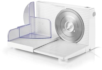 GOURMETmaxx All-Slicer - Cortador eléctrico de 150 W, con hoja de acero inoxidable y protector de dedos, para pan, salchichas, queso, carne y verduras, grosor de corte 1,5-15 mm, hoja extraíble y