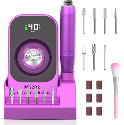Fresa per Unghie Professionale 40000 giri/min -Manicure Pedicure Elettrico con 7 Punte, Set Lima Elettrica per Unghie, Fresa Unghie Uso Domestico e Professionale, Nail Drill (Rosa)