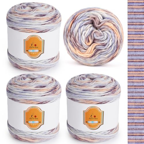 Aeelike Ombre garn för virkning – tonade garnkakor ombre 400 g – 55 % bomull 34 % akryl 11 % polyester – mjukt fluffigt gradient bomullsgarn för stickning och gör-det-själv-hantverksprojekt