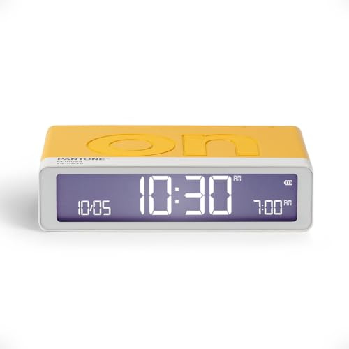 Lexon Flip Classic x Pantone – Despertador Digital ON/Off – Reloj Recargable de Viaje – Alarma Silenciosa – Reloj LED de Mesa – Accesorio de Diseño para Dormitorio, Oficina - Amarillo Brillante