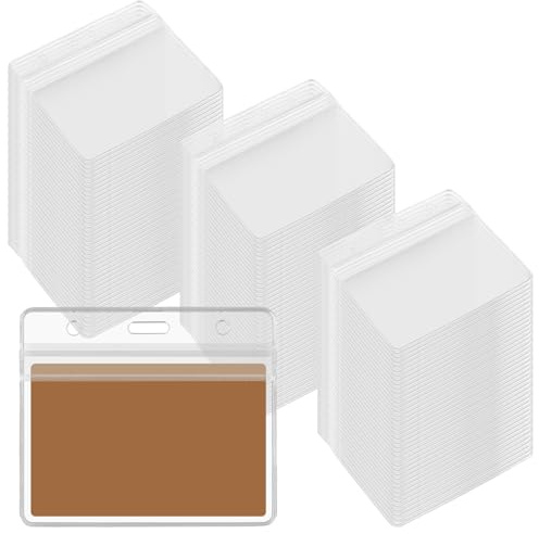 ZOENHOU 200 fundas transparentes para tarjetas de identificación con clips de metal – Fundas horizontales impermeables y resellables con cremallera para tarjetas de identificación e identificación de