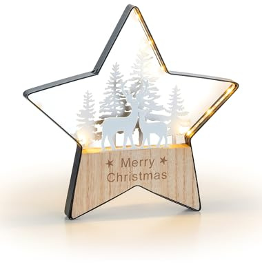 Romadedi Weihnachtsstern Holz Deko Weihnachten Beleuchtung: LED Sterne Leuchtstern Weihnachtsdeko Fenster Innen Beleuchtete Dekostern Dekoleuchte Holzsterne Winter Tischdeko Wohnzimmer