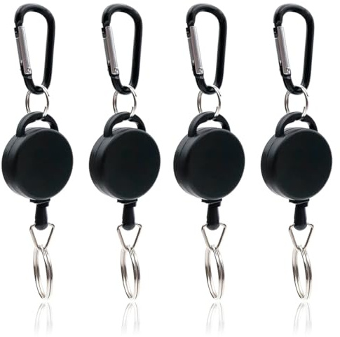ZENQARI 4 Piezas Llavero retractil Doble Cara Hebilla Extensible Mochila Anilla de Llave Mosquetón de Esquí Mosquetón de Escalada Tensor Hebilla de Tirada Fácil Mate