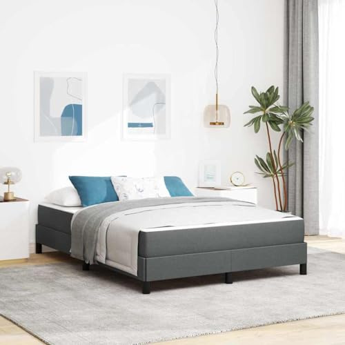 QZZCED Letto tipo Box Spring con materasso grigio scuro 140 x 200 cm, telaio in legno resistente e materasso in schiuma confortevole per camera da letto, base per letto stabile con gambe di palo