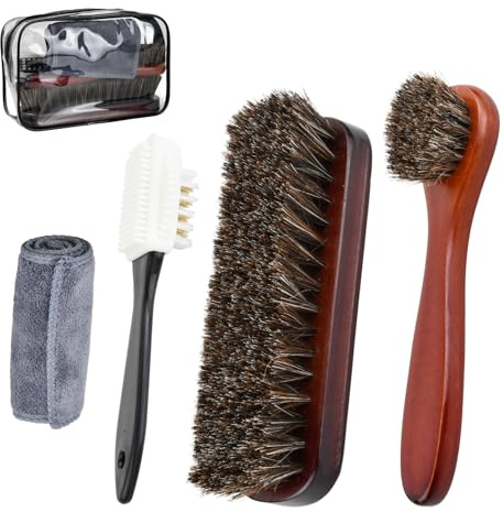 Culinavog Set di Pulizia per Scarpe 5 Pezzi - Spazzole per Pelle Liscia, Scamosciata e Lucida - Kit con Custodia per Stivali, Scarpe, Divani, Borse e Seggiolini Auto - Pulizia Completa e Delicata