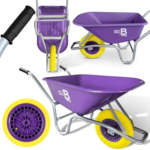 Bertie 110L Puncture Proof Wheelbarrow – 250KG Heavy Duty Builders Wheelbarrow, Solid Tyre Green Polypropylene Garden Cart & Outdoor Yard Trolley for Soil & Gravel
