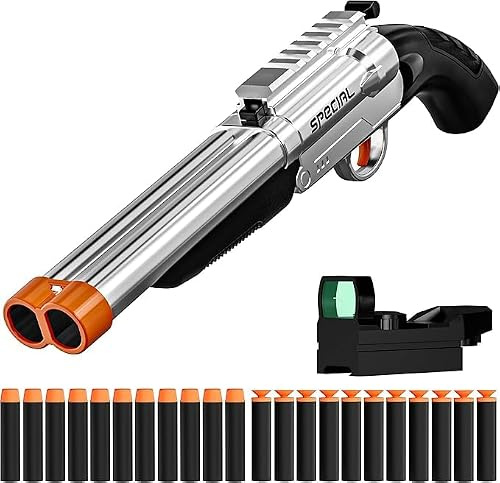 14.5 inch Toy gun with 20 foam darts Double Barrel foam dart blaster shotgun for ages 14+ Foam Blaster Fake Toys with Soft Bullets Dart