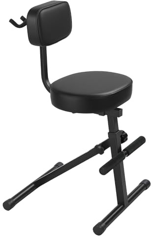 fiakoais Guitar Stool with Backrest, Folding Guitar Chair with Built in Guitar Stand, Padded Musician Stool with Footrest, Height Adjustable Seat for Acoustic Electric Bass Guitars (Black)