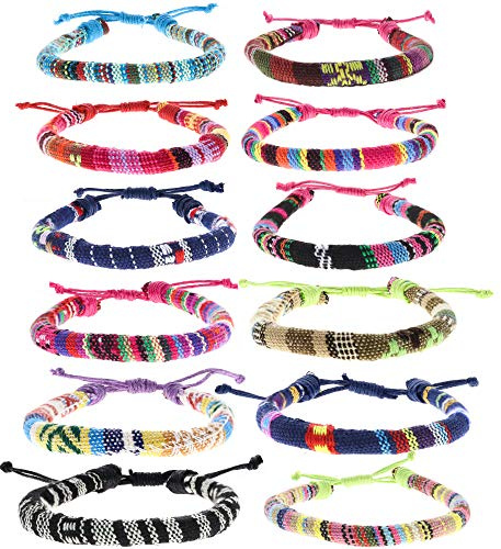 FROG SAC 12 Woven Bracelets for Women and Men, Boho Ethnic Friendship Bracelet Pack for Adults, Adjustable Stackable Beach Jewelry, Easter Basket Fillers Stocking Stuffers