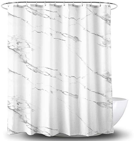 Alumuk Duschvorhang Bedruckt, Anti-Schimmel, Wasserdichter, Waschbar Anti-Bakteriell Stoff Polyester Badewanne Vorhang mit 12 Duschvorhängeringen, 150x180cm, Mamor