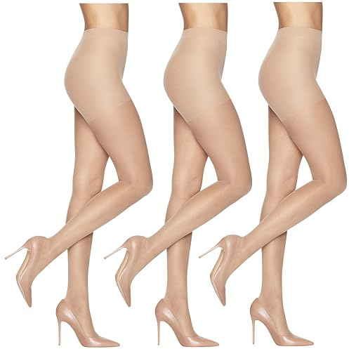 L'eggs Sheer Energy Medium Support Women's Compression Tights, Control Top, Reinforced Toe, Nude, Size A (Pack of 3)