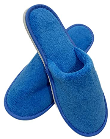 A&T 4 Pairs Luxury Blue Hotel B&B Home Guest Slippers Close Toe Unisex Coral Fleece