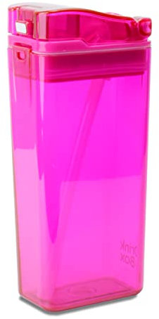 Precidio Design Drink in the Box Eco-Friendly Reusable Juice Box Container, 12 ounce, Pink