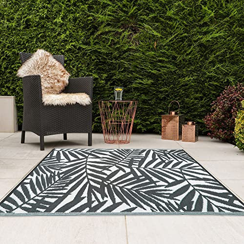 JVL Lightweight Reversible Plastic Woven Outdoor Rug, 120x170cm, Leaves, Grey/White