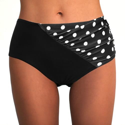 Rayson Kvinnors Bikinis trosor Hög midja Ruched Randig Ner Bikini Platt mage Badkläder Kvinna, prickar, M