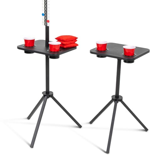 GoSports Tableau de Score Cornhole Tout Temps, Set de 2 Tables Scorecaddy en Métal avec Porte-Gobelets, Tableau de Score Magnétique pour Jeux de Plein Air, Noir