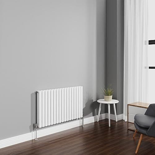 NRG 600x1003mm Gloss White Radiator Horizontal Oval Panel Bathroom Designer Double Rad Central Heating