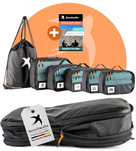 SEESCHWALBE Packing Cubes Compression | 6-teiliges Set | Premium Packwürfel kompression als ultraleichte Rucksack Organizer oder Koffer Organizer | Ideale Packtaschen für deine Reise (schwarz)