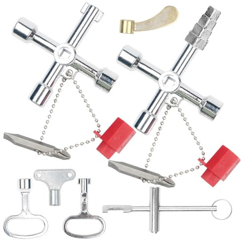 JRJRN 7 Pcs Utility Key Kit, Universal Control Cabinet Key, Gas Meter Key, Meter Box Key, Triangle Spanner Key, 4-Way Multifunctional Key, Square Key Valve for Gas, Electric and Plumbing Applications