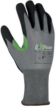 U-Power Jasper Guanto Da Lavoro Antinfortunistica Supporto HPPE Goldsilk Plus Spalmatura In Nitrile Micro FOAM Rinforzo Tra Police Indice Antitaglio D Protezione Rischi Meccanici Grigio 10/XL