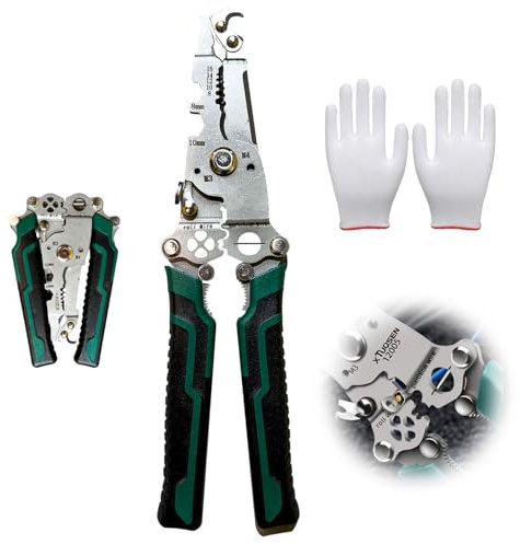 16 en 1 Pelacables Electricista Plegable, Alicates Multiusos, 211 mm Pela Cables de Electricidad con Guantes, Pelamangueras Electricista para Instalaciones Eléctricas, Cortar Cables y Alambres (verde)