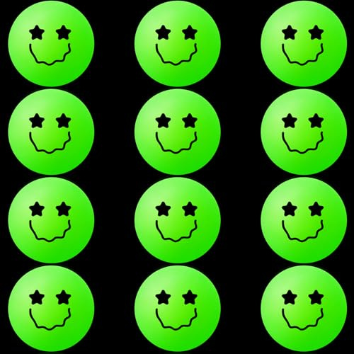 Soulchen 40mm Glow in The Dark Table Tennis Balls Bulk, Carnival Game Night, Neon Birthday Party Favors, Classroom Rewards, Goodie Bag Filler, Pet Playmate(12 Pcs,Glow in the Dark Green,Smile Face)