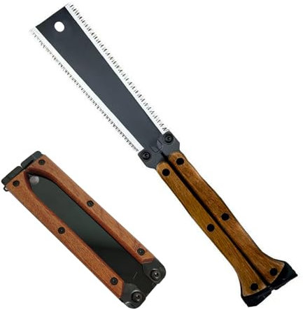 HAISHANG Sierra de Mano Japonesa Plegable de 16 cm con Hoja SK5 de Doble Filo 13/14 TPI, Dientes de Corte en Tres Caras, Sierra Portátil para Carpintería y Bricolaje