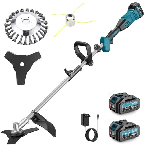 Akku Rasentrimmer mit 2 Akku, 16000mAh/21V 1000W Bürstenloser Akku Freischneider, Schnittdurchmesser 30cm, Multifunktion Rasenkantenschneider Akku für Rasen Garten Beschneiden - E-Edge