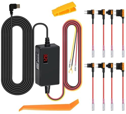 WODHMIEY Dashcam Hardwire Kit 12V-24V auf 5V 3A mit Spannungsanzeige, Einstellbare Spannung, 24H Parkmodus, Batterieentladungsschutz, Type-C, Verzögerungsstart & Stopp, Überstrom & Überspannungsschutz