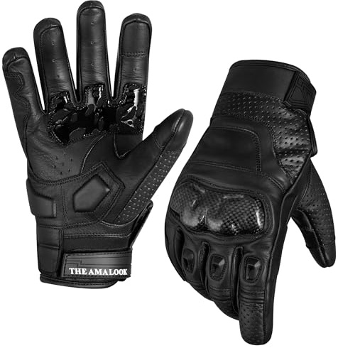 The AMA LOOK Leather Motorcycle Gloves Knuckle Protection Full Finger Touchscreen All Weather Motorbike Gloves for Bike Riding Outdoor
