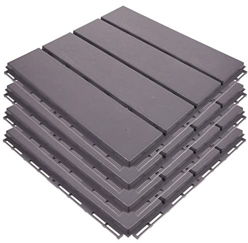 QUMIIRITY 4pcs Interlocking Decking Tiles Balcony Flooring Self-assemble Wood Grain Plastic Composite Outdoor Patio Tiles 30x30cm Grey Brown