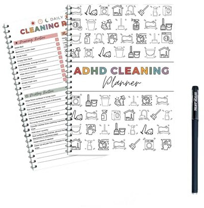ZcrPrn Cleaning Planner, Daily Planner, Cleaning cleaning planner, Organizing Solutions for DIY Home Improvement, Editable Template, Weekly Monthly Yearly Household Chore Chart (1 Book + 1 Pen Set)