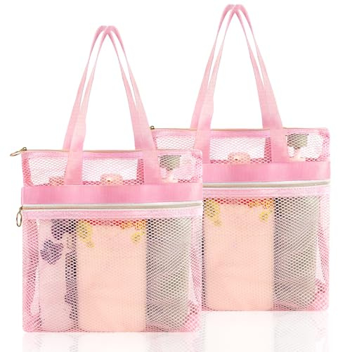 OSDUE 2 stycken necessärer, nätnecessär, med dragkedja, handbagage resetillbehör, kulturväskor för män, kvinnor, barn, familj, ROSA